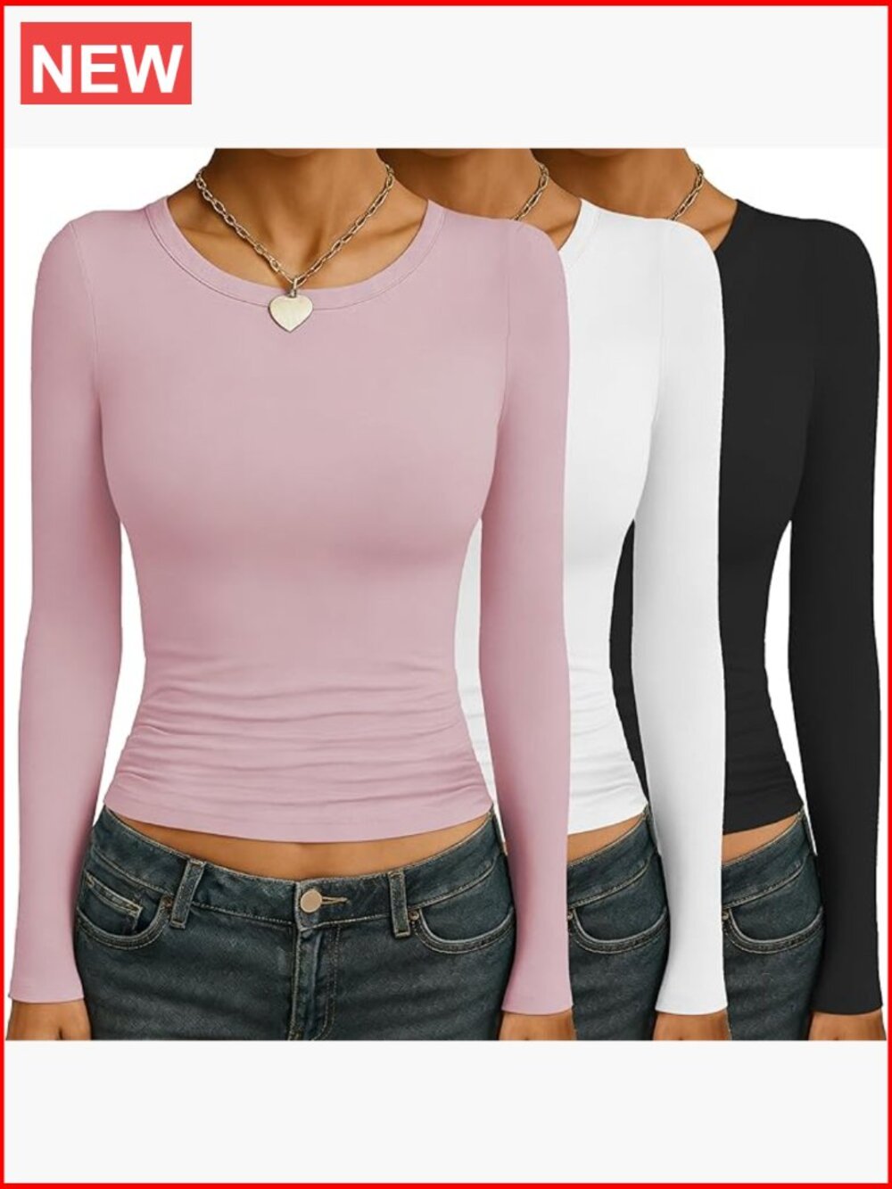 Long Sleeve Thermal Shirts with Ruched Side, 3 Pack, Polyester Blend